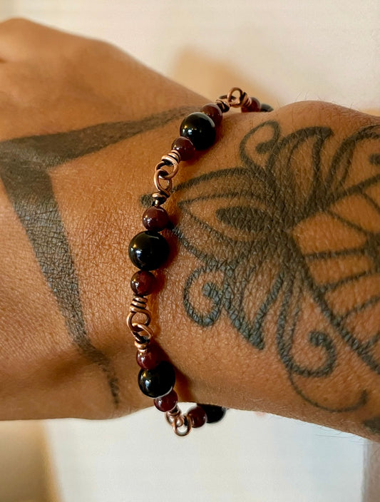 Black Tourmaline & Garnet Bracelet