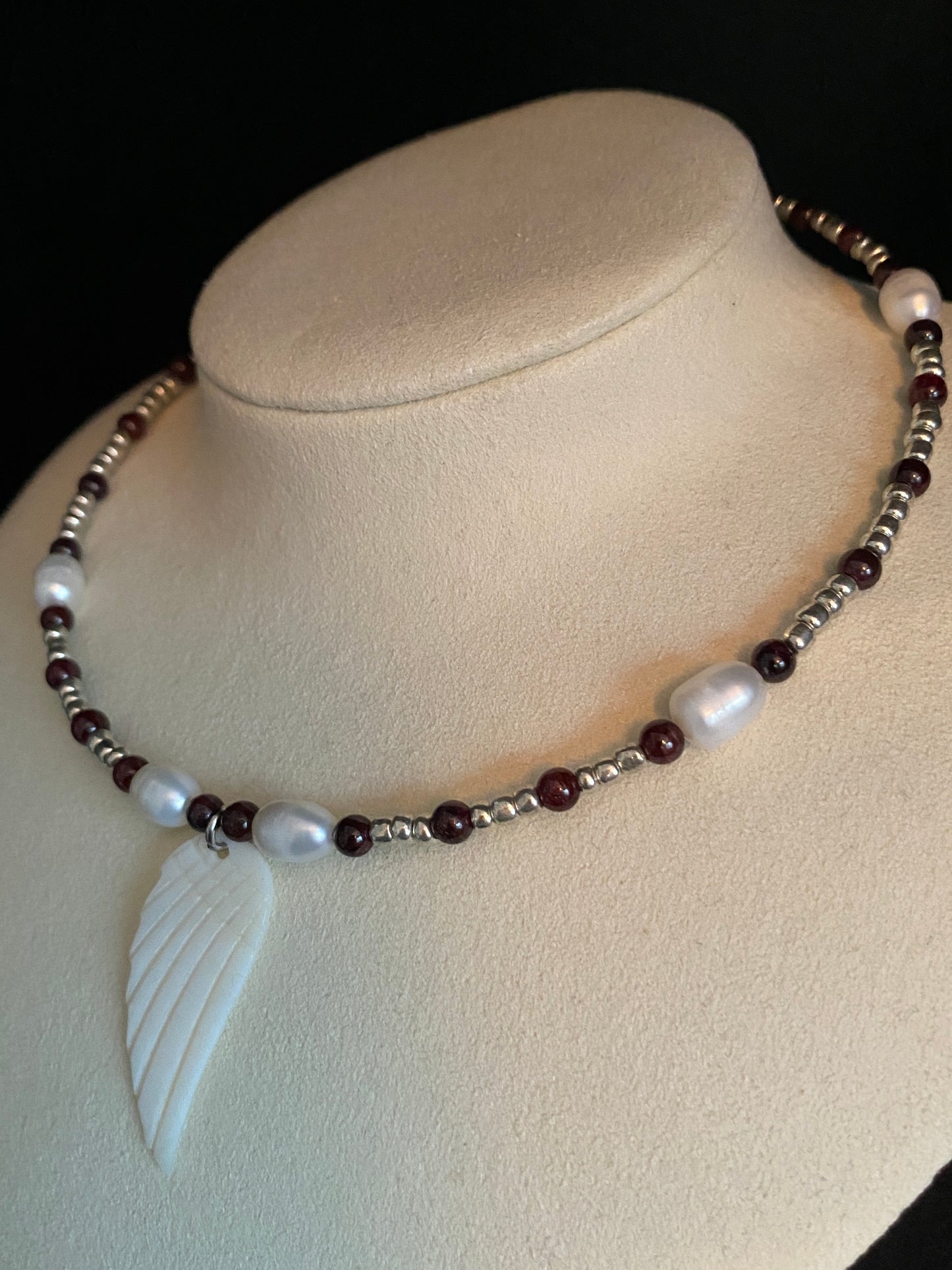 Garnet & Pearl Angel Wing Choker