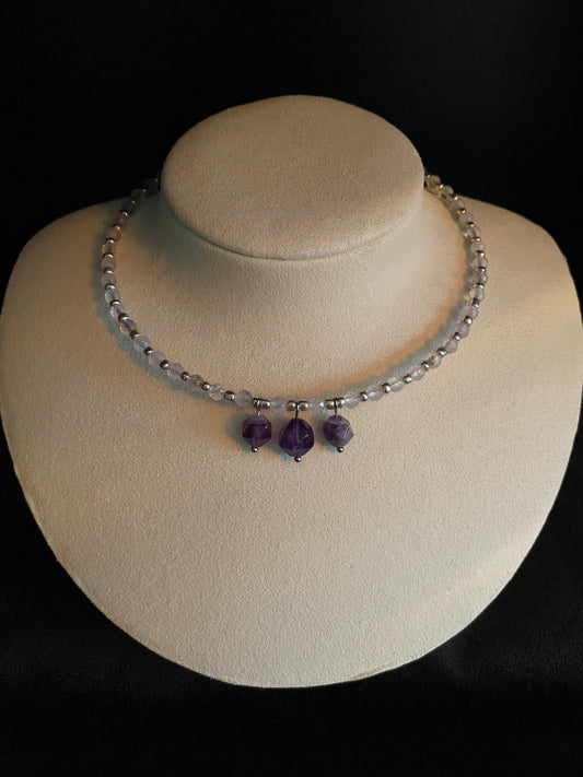 Triple Amethyst Bead Choker