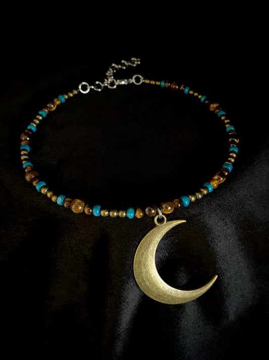 Boho ~ Tigers Eye Crescent Moon Choker