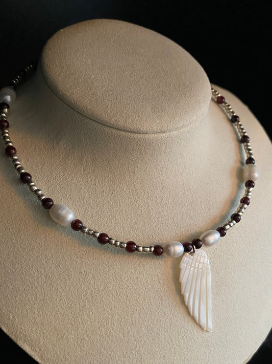 Garnet & Pearl Angel Wing Choker