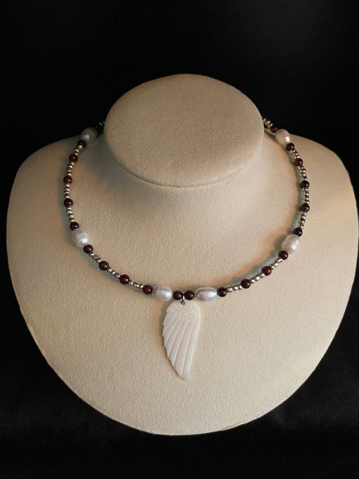 Garnet & Pearl Angel Wing Choker